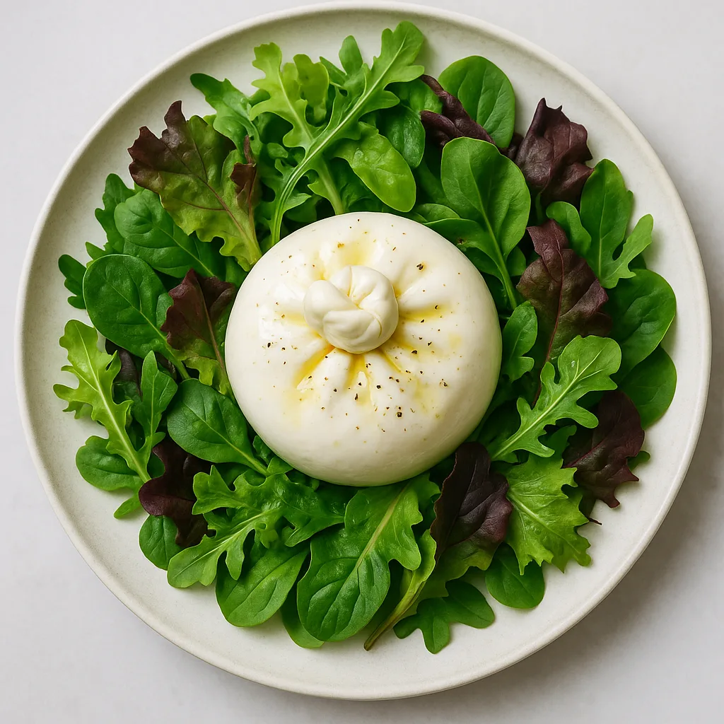 Burrata With Seasonal Greens — plant-based or original dish photo