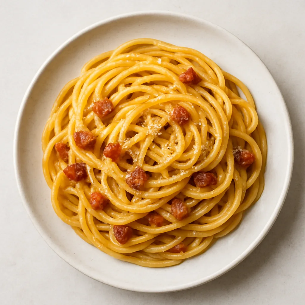 Chickpeas Spaghetti Carbonara — plant-based or original dish photo