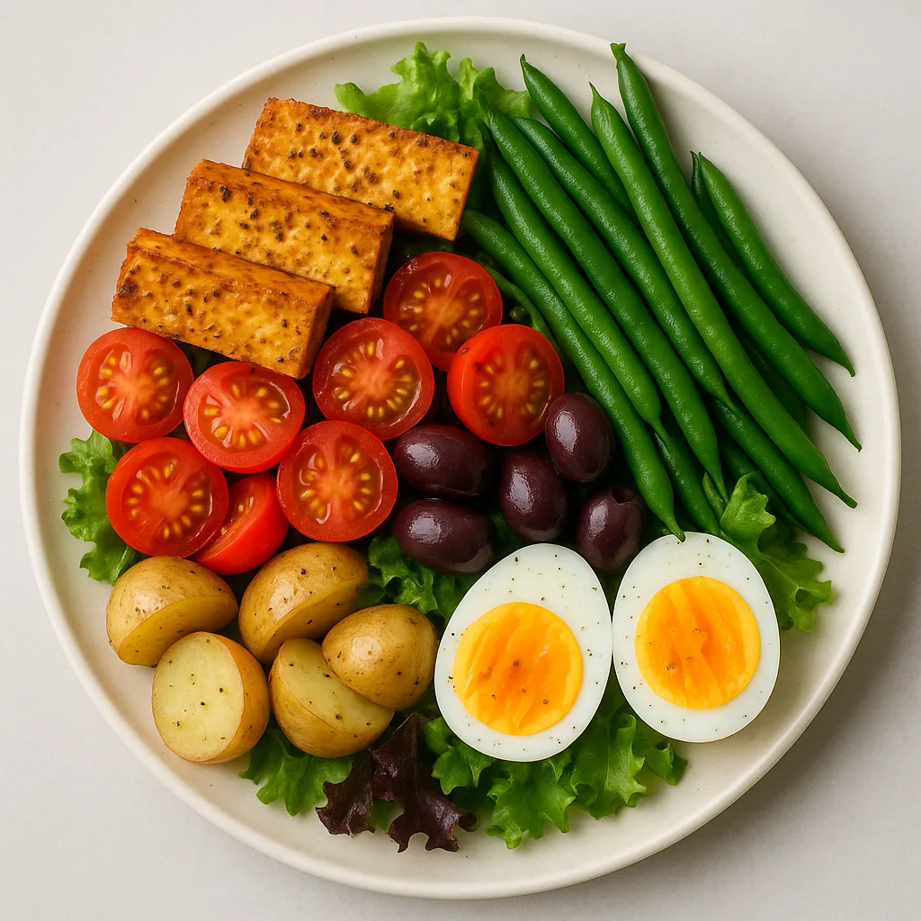 Marinated Firm Tofu Salade Nicoise — plant-based or original dish photo