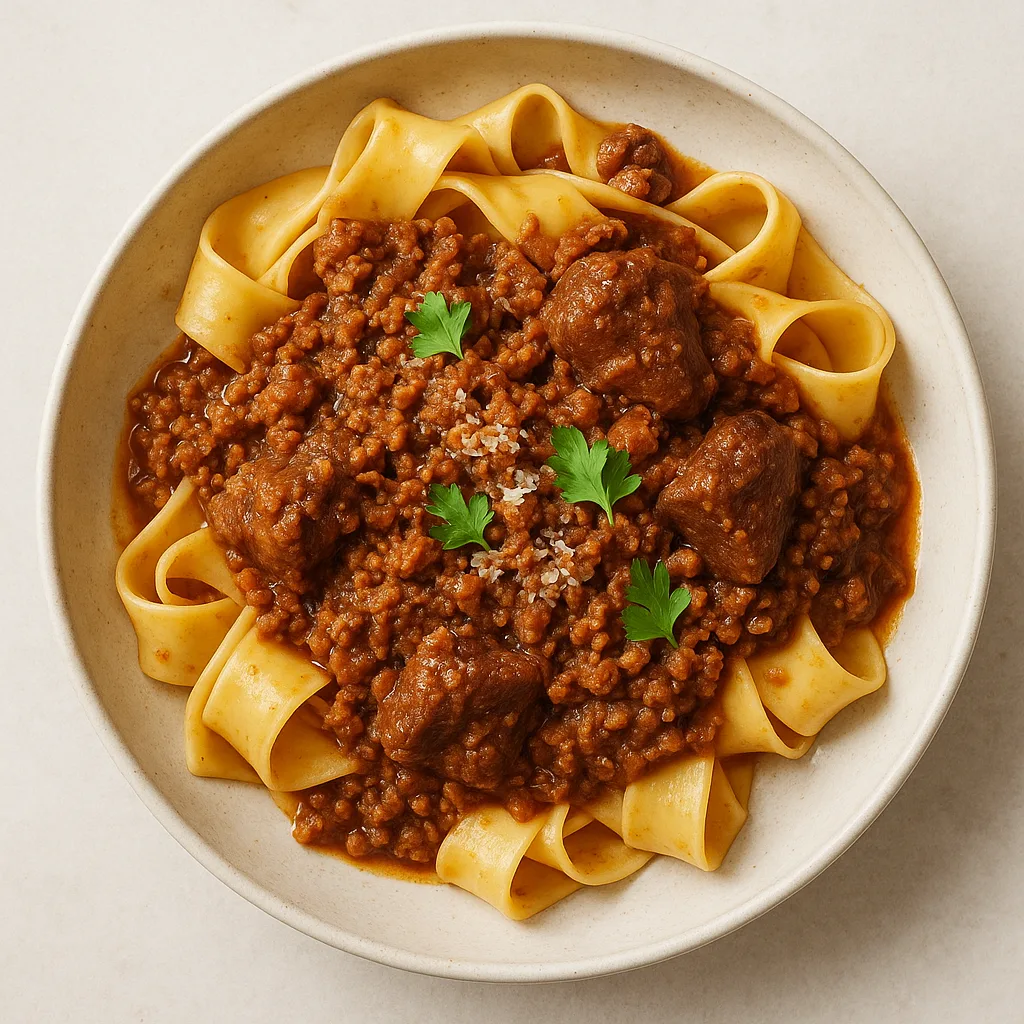 Soy Mince Pappardelle With 8-hour Dexter Shin Ragu — plant-based or original dish photo