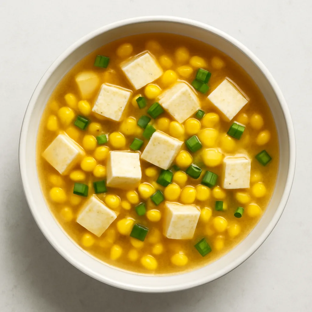 Extra-firm Tofu And Sweetcorn Soup — plant-based or original dish photo