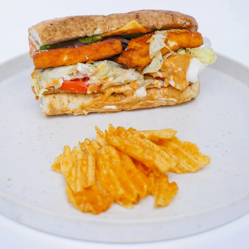 Extra-firm Tofu Buffalo Sandwich — plant-based or original dish photo